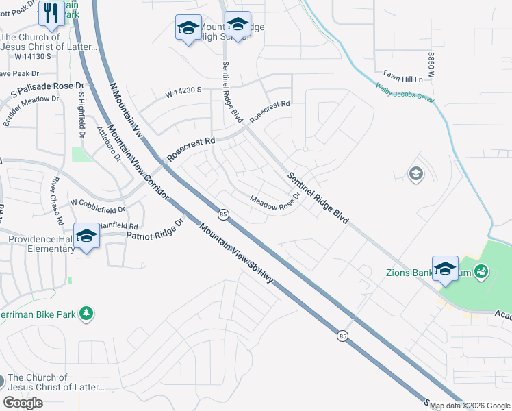 map of restaurants, bars, coffee shops, grocery stores, and more near 14547 Juniper Shade Drive in Herriman