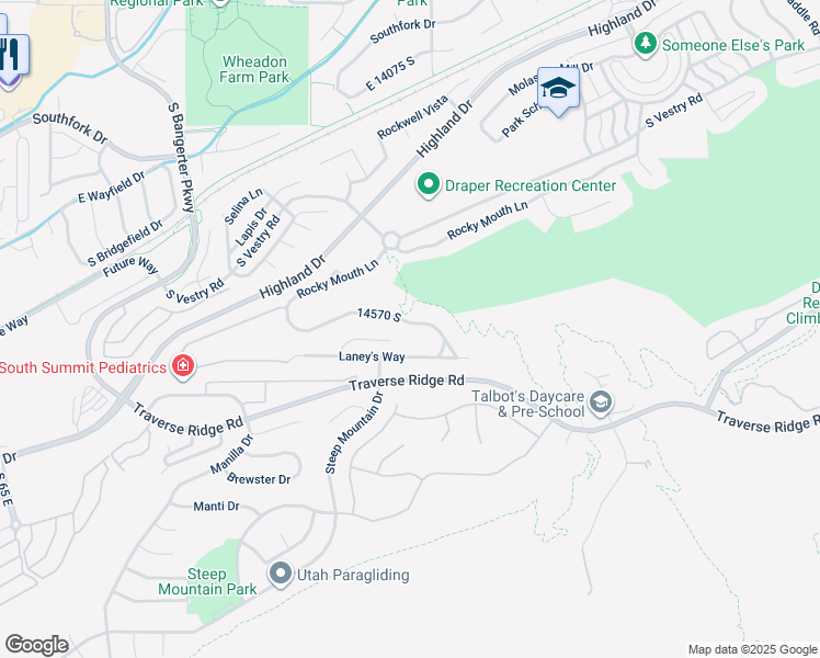 map of restaurants, bars, coffee shops, grocery stores, and more near 644 Rocky Knoll Lane in Draper