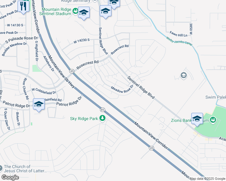 map of restaurants, bars, coffee shops, grocery stores, and more near 14545 Juniper Shade Drive in Herriman