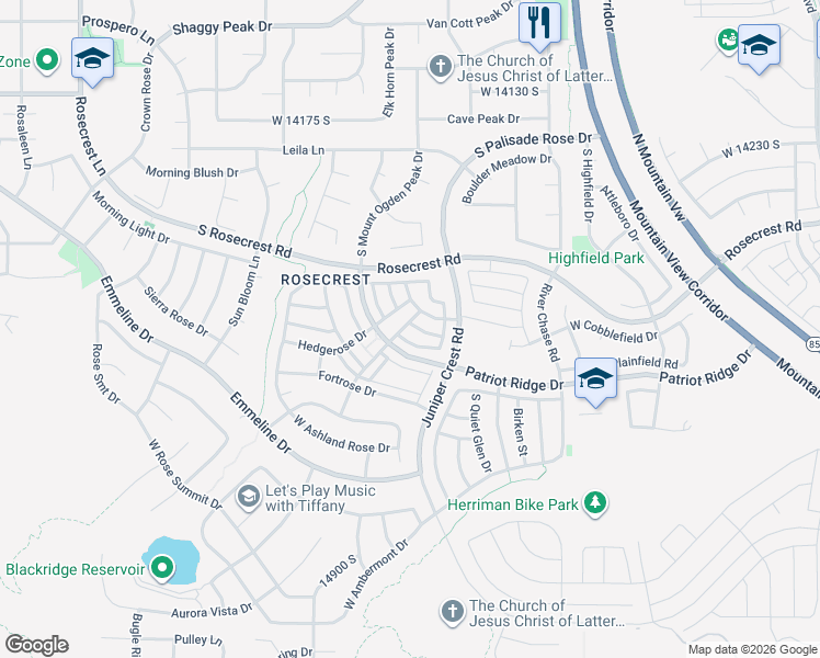 map of restaurants, bars, coffee shops, grocery stores, and more near 5057 West Slate Street in Herriman