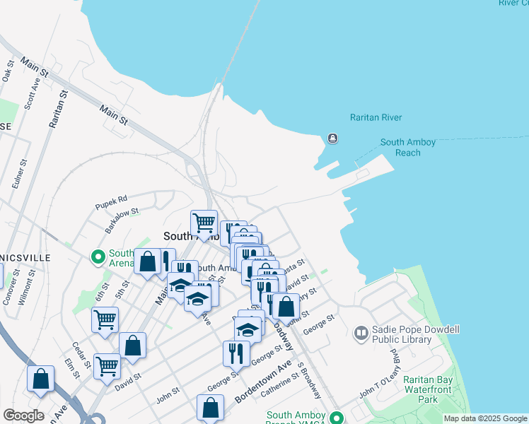 map of restaurants, bars, coffee shops, grocery stores, and more near 1000 Schindler Drive in South Amboy