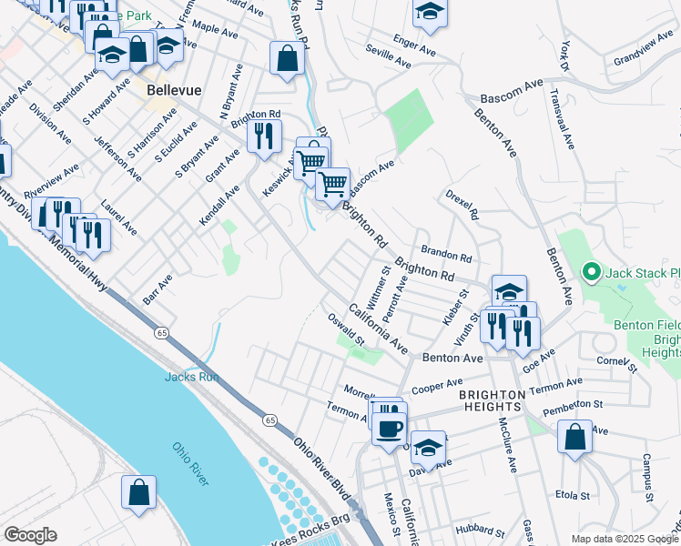map of restaurants, bars, coffee shops, grocery stores, and more near 1828 Winhurst Street in Pittsburgh