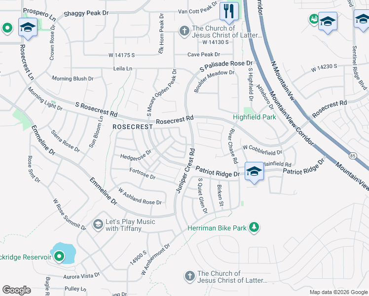 map of restaurants, bars, coffee shops, grocery stores, and more near 14522 Siltstone Road in Herriman