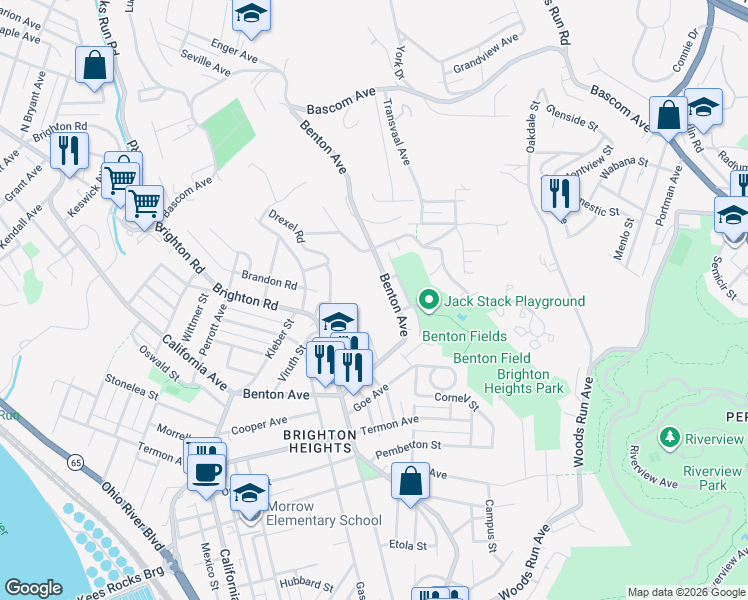 map of restaurants, bars, coffee shops, grocery stores, and more near 1028 Benton Avenue in Pittsburgh