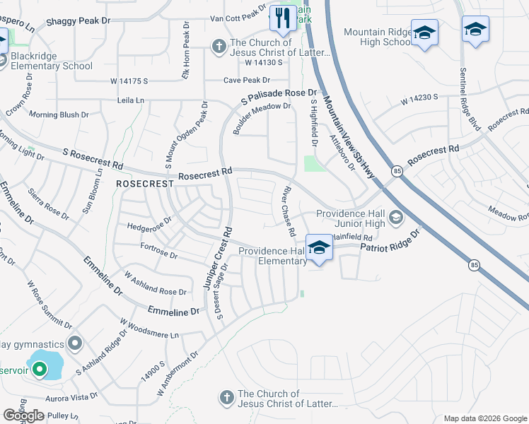 map of restaurants, bars, coffee shops, grocery stores, and more near 4917 Chrome Road in Herriman
