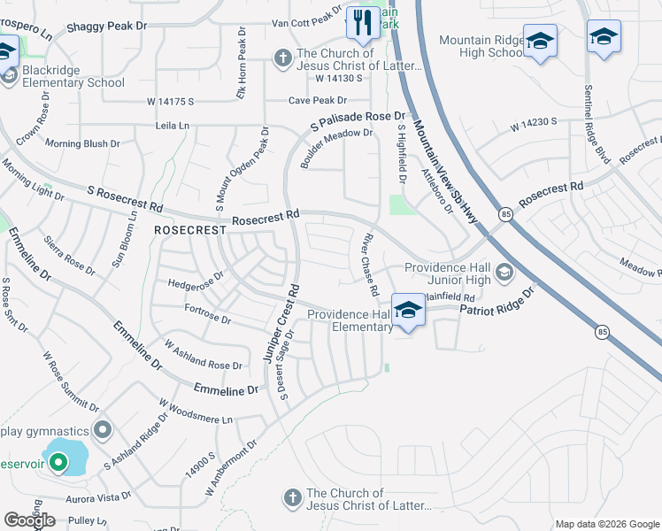 map of restaurants, bars, coffee shops, grocery stores, and more near 4917 Chrome Road in Herriman
