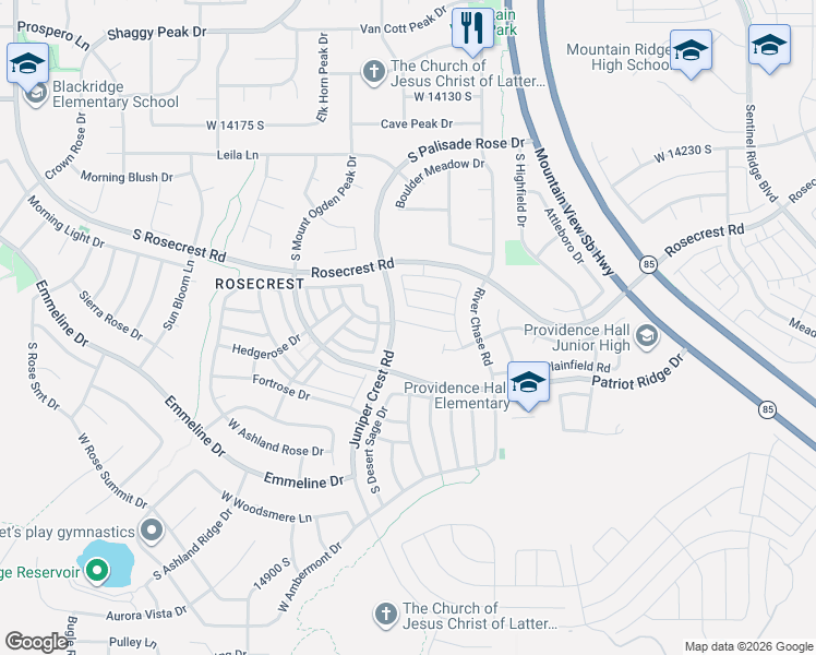map of restaurants, bars, coffee shops, grocery stores, and more near 14488 Chrome Road in Herriman