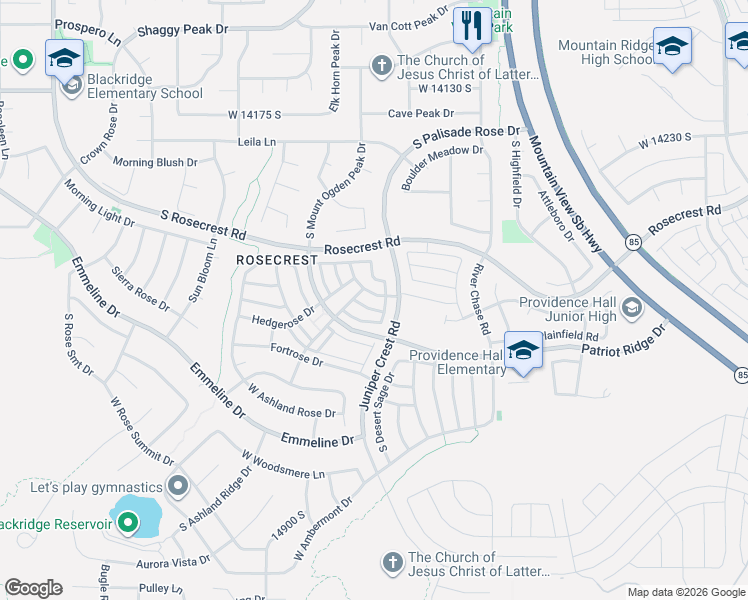 map of restaurants, bars, coffee shops, grocery stores, and more near 14491 Boulder Crest Drive in Herriman