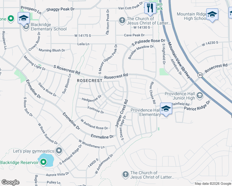 map of restaurants, bars, coffee shops, grocery stores, and more near 14491 Boulder Crest Drive in Herriman
