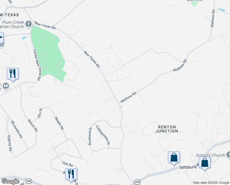 map of restaurants, bars, coffee shops, grocery stores, and more near 3704 New Texas Road in Pittsburgh