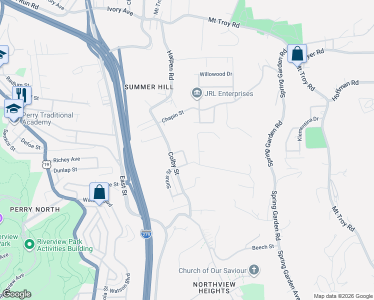 map of restaurants, bars, coffee shops, grocery stores, and more near 33 Arlor Drive in Pittsburgh