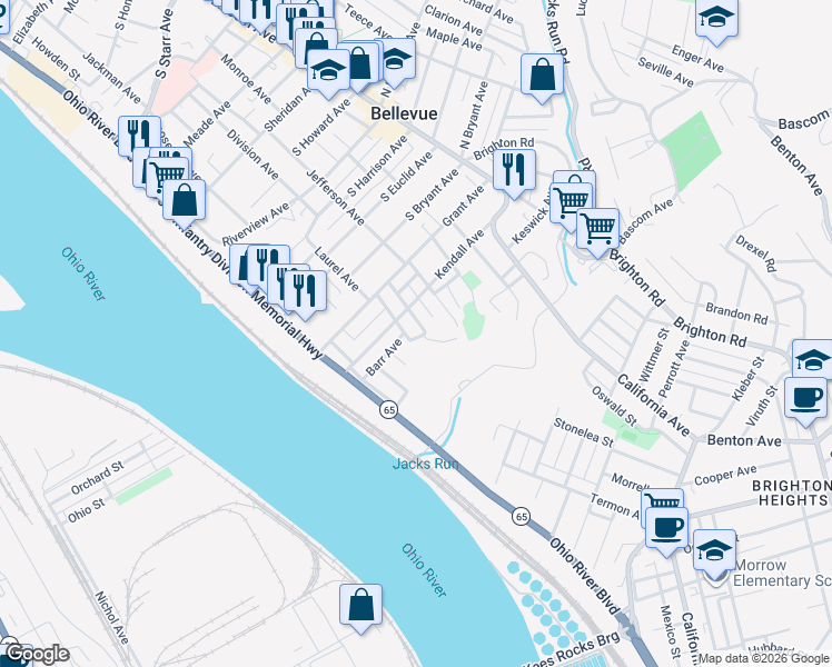 map of restaurants, bars, coffee shops, grocery stores, and more near in Bellevue