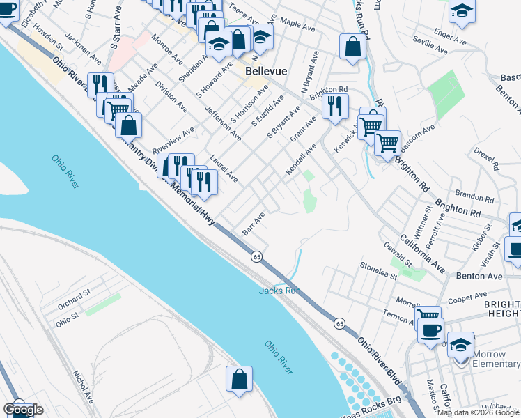 map of restaurants, bars, coffee shops, grocery stores, and more near in Bellevue