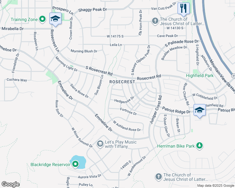map of restaurants, bars, coffee shops, grocery stores, and more near 5223 West Armada Way in Herriman