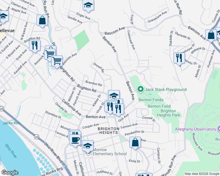 map of restaurants, bars, coffee shops, grocery stores, and more near 3926 Kleber Street in Pittsburgh