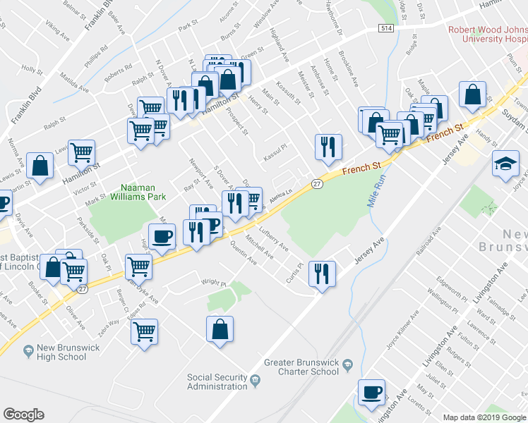 map of restaurants, bars, coffee shops, grocery stores, and more near 541 Somerset Street in New Brunswick