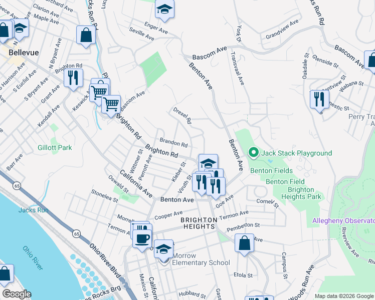 map of restaurants, bars, coffee shops, grocery stores, and more near 3926 Kleber Street in Pittsburgh
