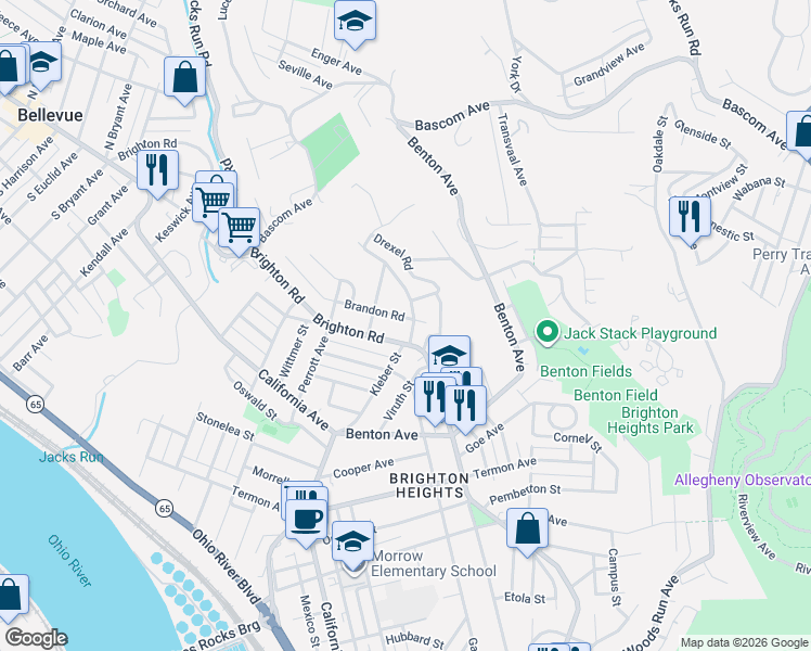 map of restaurants, bars, coffee shops, grocery stores, and more near 3926 Kleber Street in Pittsburgh