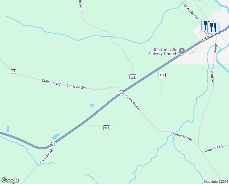 map of restaurants, bars, coffee shops, grocery stores, and more near 8220 Cutler Road Southwest in Sherrodsville