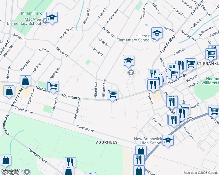 map of restaurants, bars, coffee shops, grocery stores, and more near 428 Arthur Avenue in Franklin Township