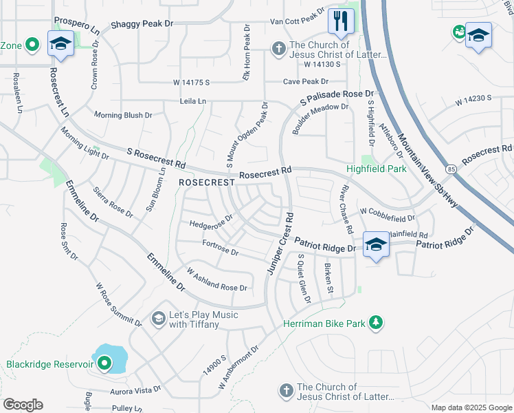 map of restaurants, bars, coffee shops, grocery stores, and more near 5062 West Wind Rock Lane in Herriman