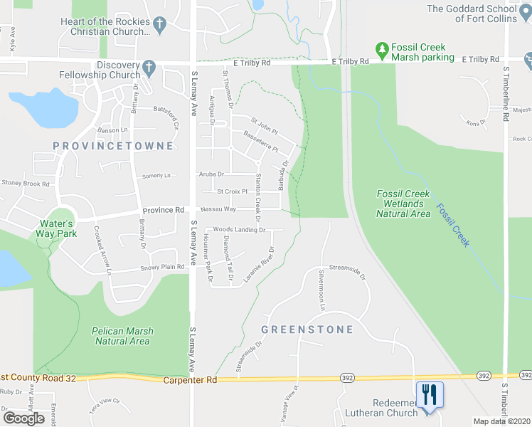 map of restaurants, bars, coffee shops, grocery stores, and more near 1309 Nassau Way in Fort Collins