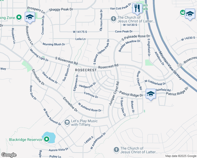 map of restaurants, bars, coffee shops, grocery stores, and more near 14493 Stone Stream Street in Herriman