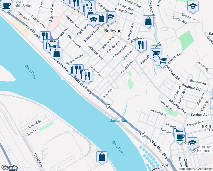 map of restaurants, bars, coffee shops, grocery stores, and more near in Bellevue