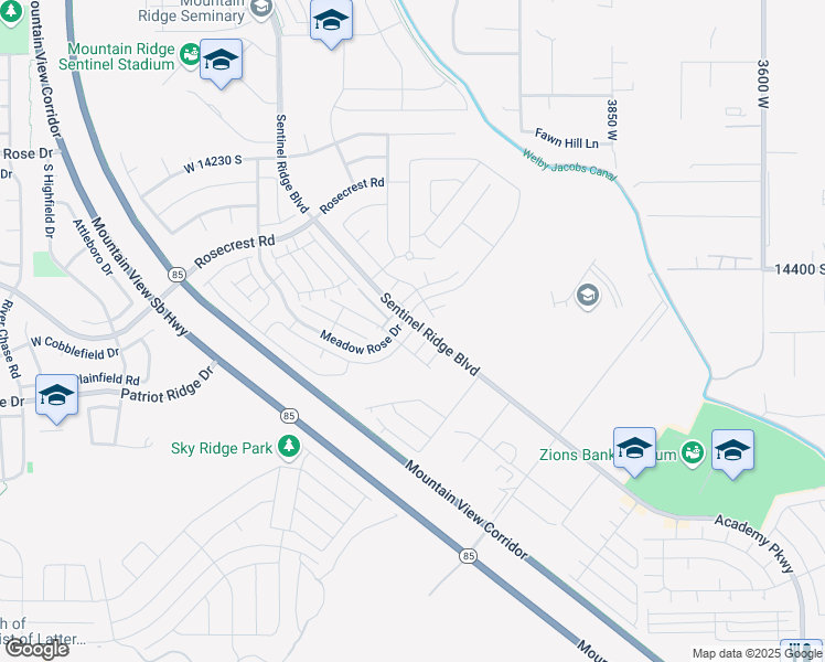 map of restaurants, bars, coffee shops, grocery stores, and more near West Shade Crest Lane in Herriman