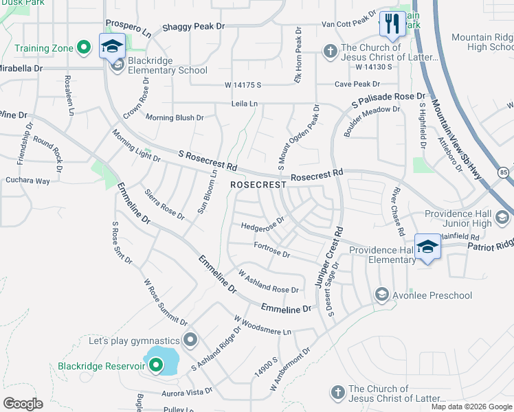 map of restaurants, bars, coffee shops, grocery stores, and more near 5203 West Courtly Lane in Herriman