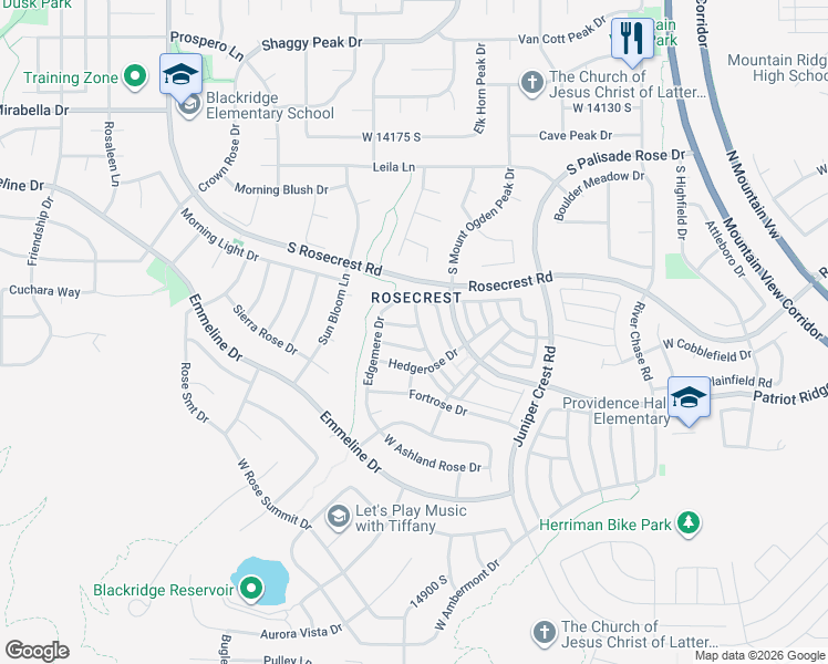 map of restaurants, bars, coffee shops, grocery stores, and more near 5203 West Courtly Lane in Herriman