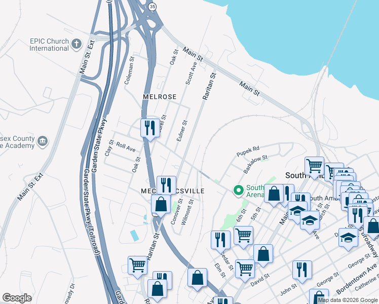 map of restaurants, bars, coffee shops, grocery stores, and more near 272 Conover Street in South Amboy