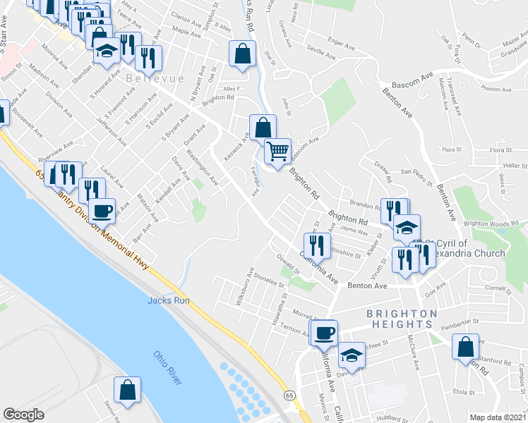 map of restaurants, bars, coffee shops, grocery stores, and more near 1828 Winhurst Street in Pittsburgh
