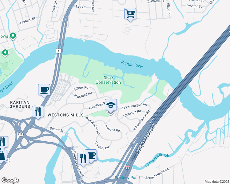 map of restaurants, bars, coffee shops, grocery stores, and more near 8 Bowser Road in New Brunswick