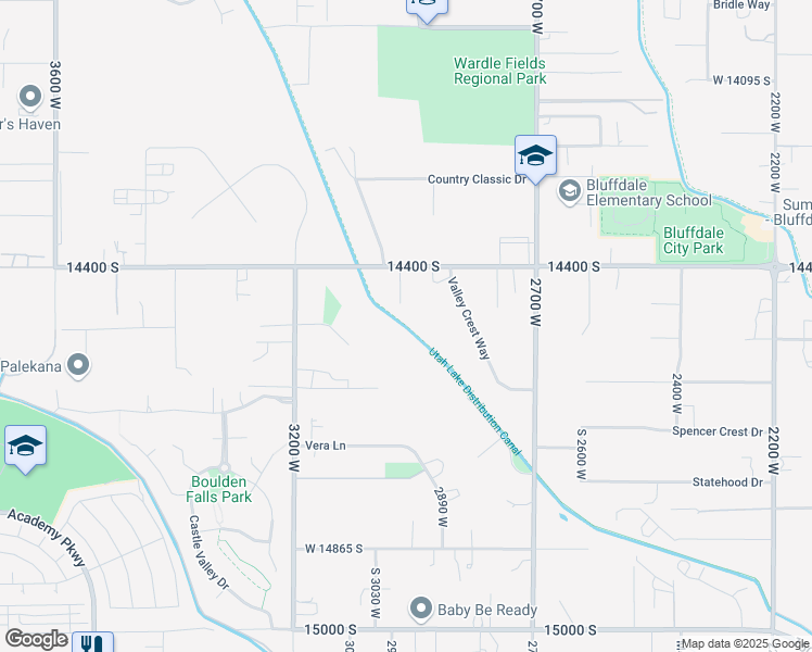 map of restaurants, bars, coffee shops, grocery stores, and more near Utah Lake Distribution Canal Trail in Bluffdale