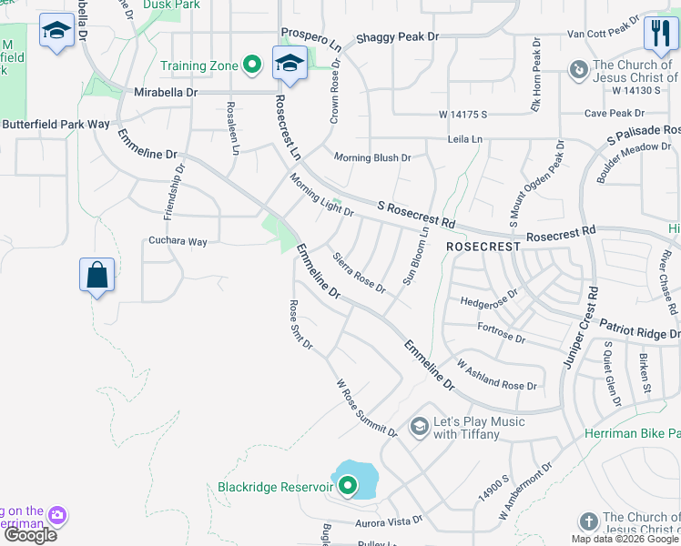 map of restaurants, bars, coffee shops, grocery stores, and more near 5477 Sierra Rose Dr in Herriman