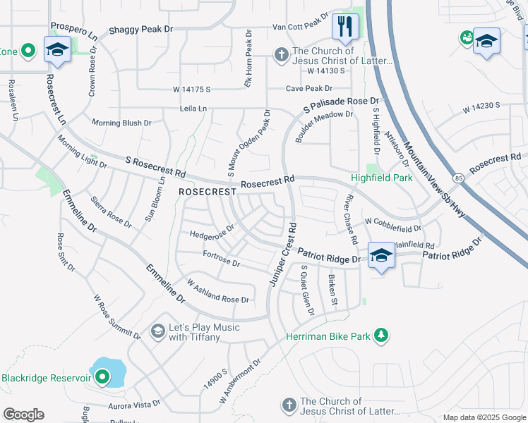 map of restaurants, bars, coffee shops, grocery stores, and more near 5052 West Wind Rock Lane in Herriman