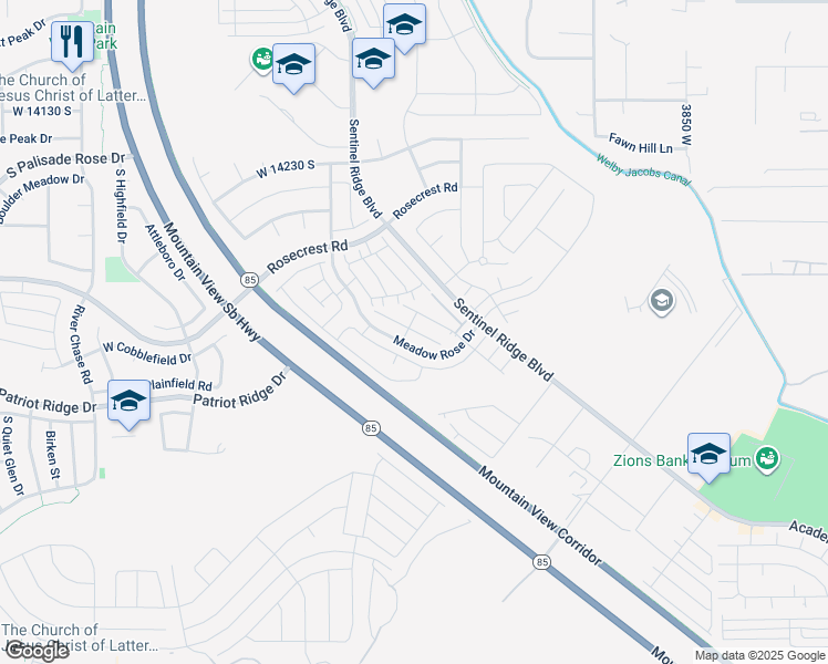 map of restaurants, bars, coffee shops, grocery stores, and more near 14503 South Ronan Lane in Bluffdale