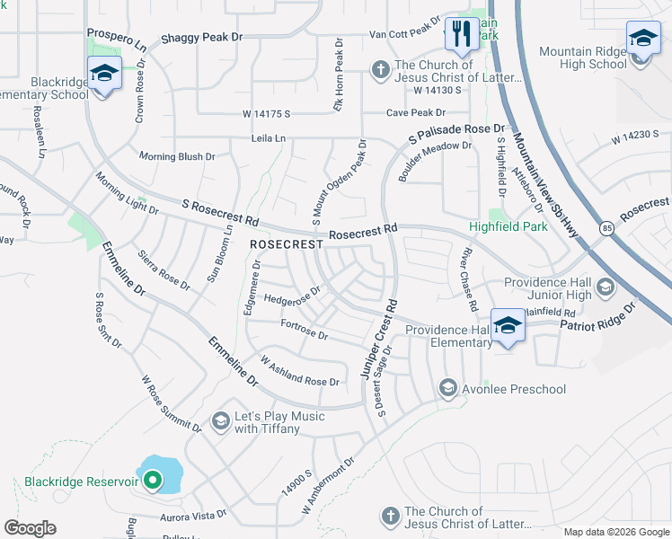 map of restaurants, bars, coffee shops, grocery stores, and more near 14493 Stone Stream Street in Herriman