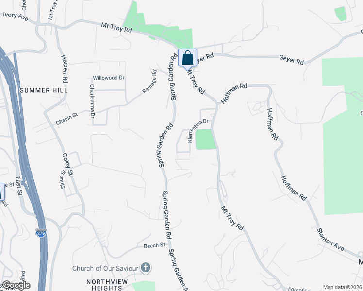 map of restaurants, bars, coffee shops, grocery stores, and more near 122 Klementina Drive in Pittsburgh