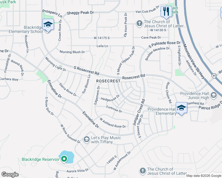 map of restaurants, bars, coffee shops, grocery stores, and more near 14493 Ryegate Drive in Herriman