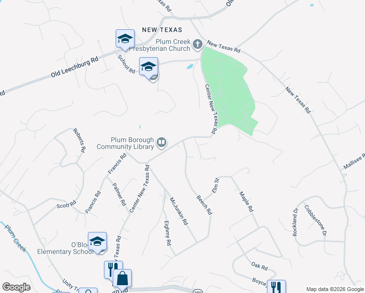 map of restaurants, bars, coffee shops, grocery stores, and more near 104 Beech Road in Pittsburgh