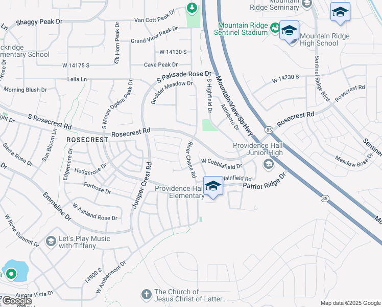 map of restaurants, bars, coffee shops, grocery stores, and more near 14499 River Chase Road in Herriman