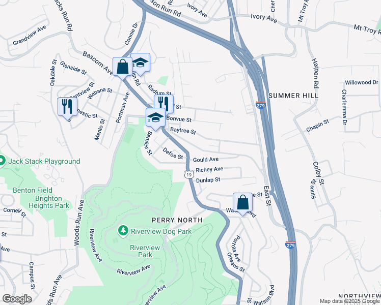 map of restaurants, bars, coffee shops, grocery stores, and more near 3818 Perrysville Avenue in Pittsburgh