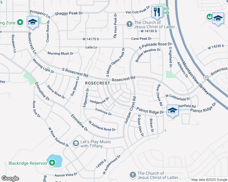 map of restaurants, bars, coffee shops, grocery stores, and more near 14493 Stone Stream Street in Herriman