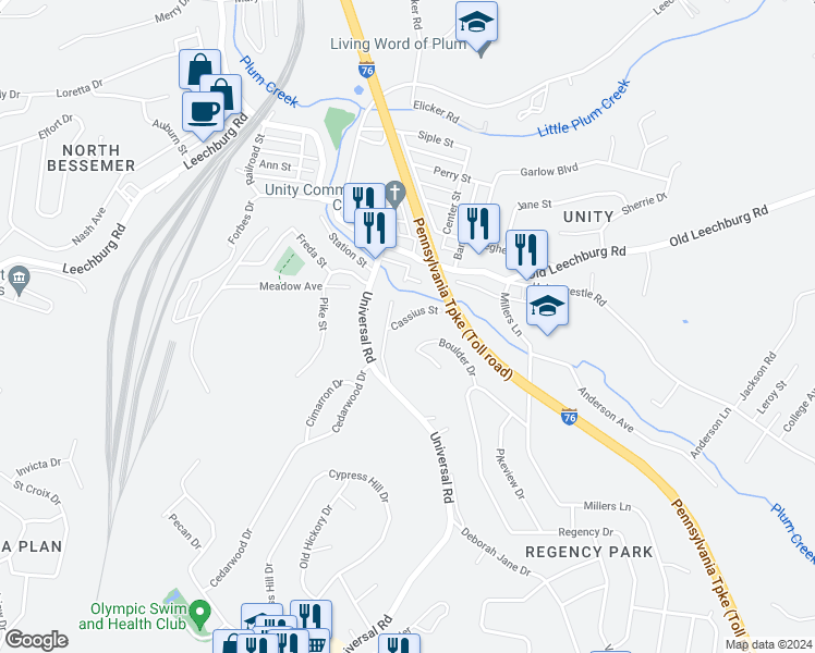 map of restaurants, bars, coffee shops, grocery stores, and more near 3314 Cassius Street in Pittsburgh