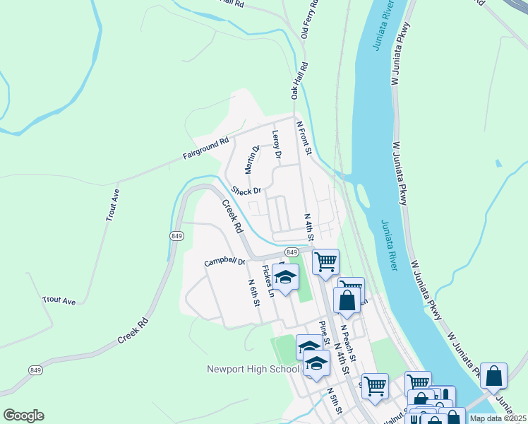map of restaurants, bars, coffee shops, grocery stores, and more near 855 Freedom St in Newport