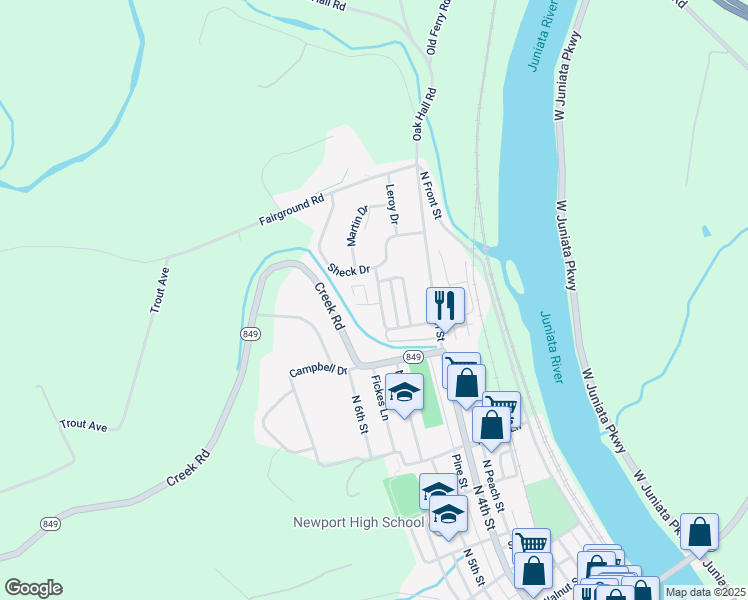map of restaurants, bars, coffee shops, grocery stores, and more near 855 Freedom St in Newport