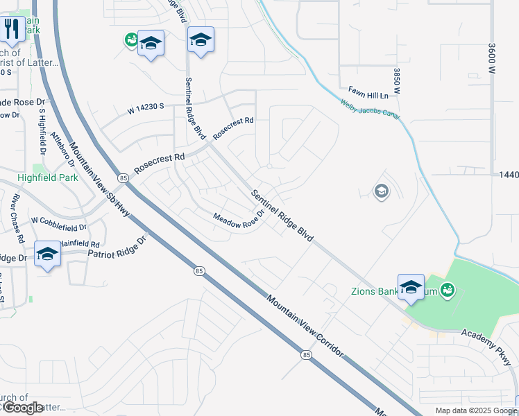 map of restaurants, bars, coffee shops, grocery stores, and more near 14488 South Selvig Way in Herriman