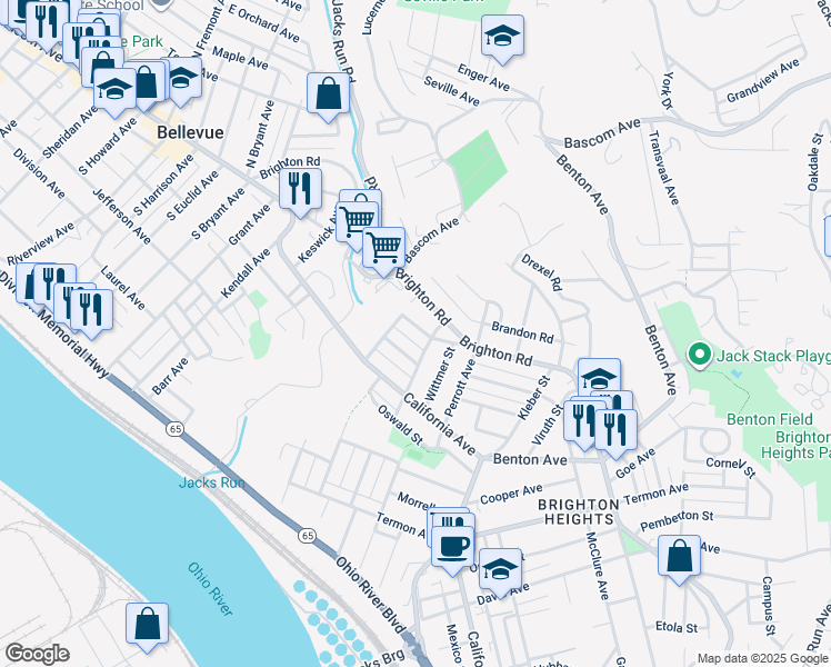 map of restaurants, bars, coffee shops, grocery stores, and more near 4059 Cambronne Street in Pittsburgh